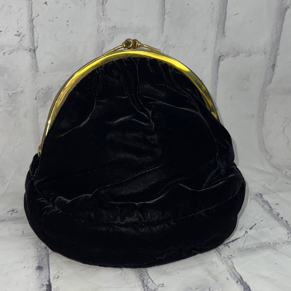 Ingber Vintage Clutch Black Velvet Foldover Kisslock Clasp Ruched Change Purse